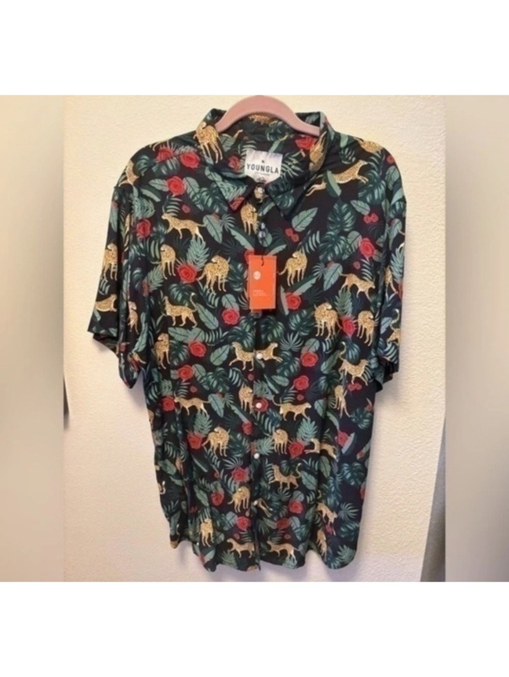 NWT Men's Youngla Safari Button up Short sleeve XXL Cheetah